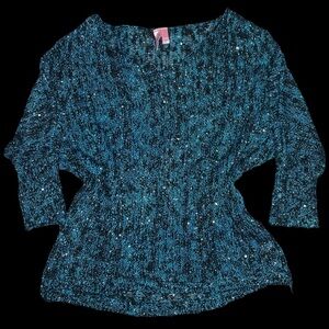 Dolled Up Teal Knit Sweater with Sequins sz XL